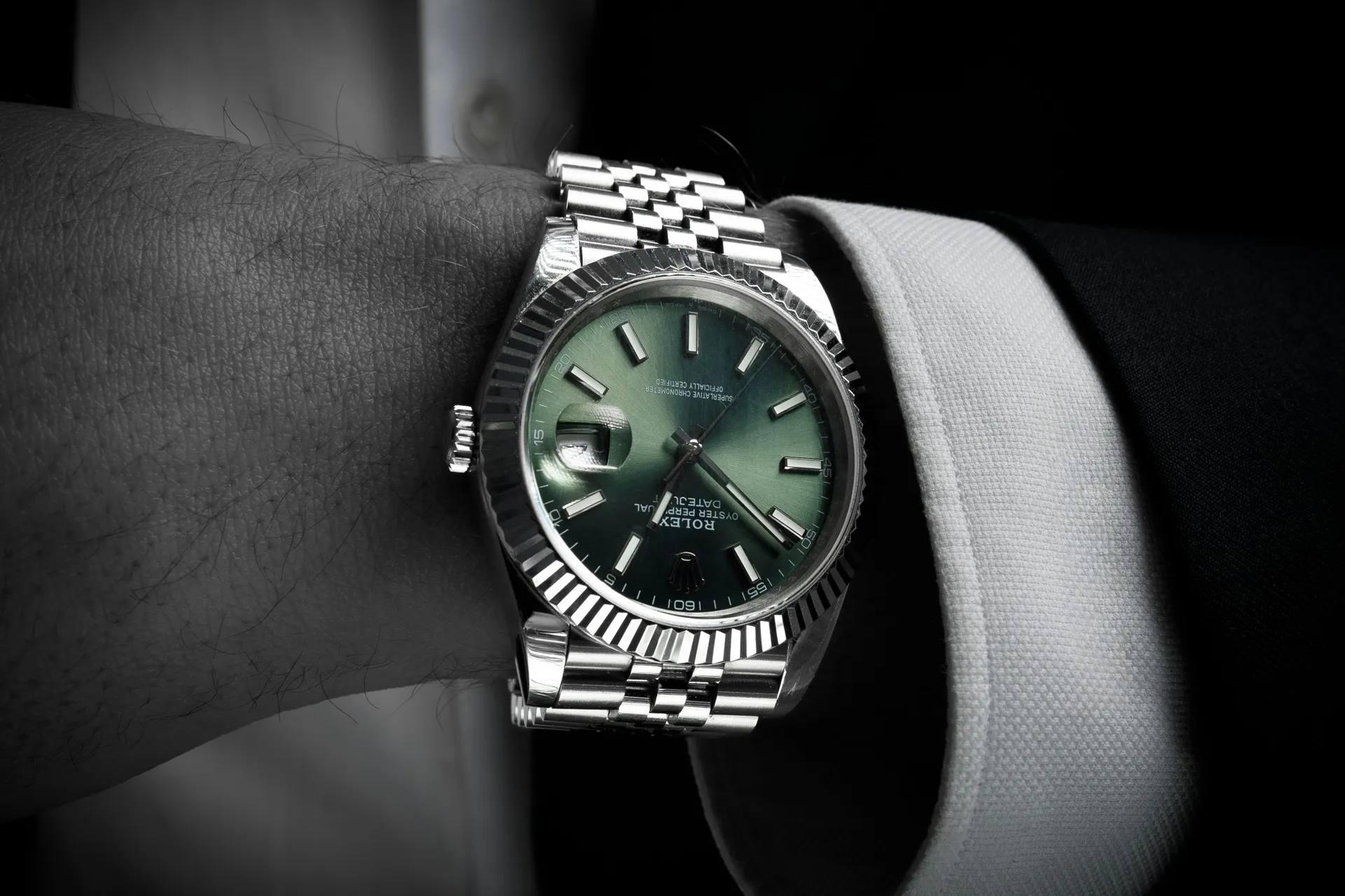 Rolex Datejust 41 with green Wimbledon dial on jubilee bracelet